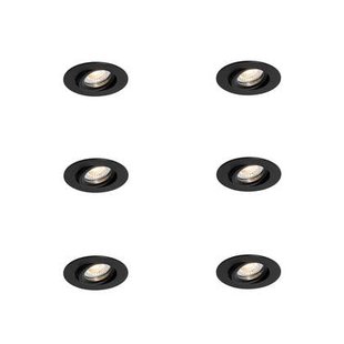 QAZQA Set van 6 inbouwspots zwart kantelbaar 6,5cm incl. LED IP54