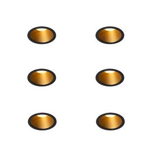 QAZQA Set van 6 moderne inbouwspots zwart met goud GU10 35mm IP44 -