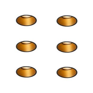 QAZQA Set van 6 moderne inbouwspots zwart met goud GU10 50mm IP44 -