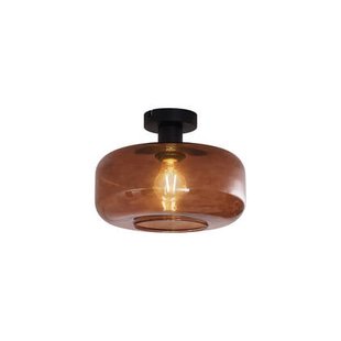 QAZQA Retro plafondlamp zwart met brons glas - Bizle