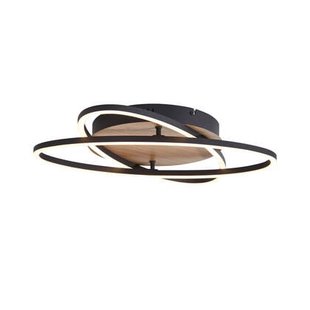 QAZQA Plafondlamp zwart met walnoot hout incl. LED 3-staps dimbaar