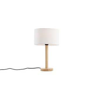 QAZQA Tafellamp hout met ovale linnen kap wit 25cm - Mels
