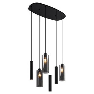 QAZQA Moderne hanglamp zwart met smoke glas 6-lichts - Duplantis