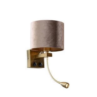 QAZQA Wandlamp brons met velours kap taupe 18cm - Brescia Combi