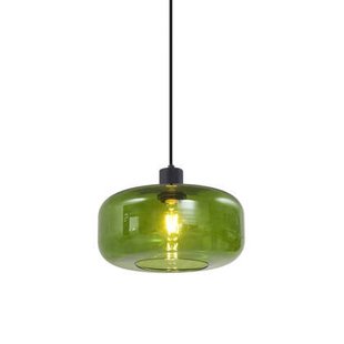 QAZQA Retro hanglamp zwart met groen glas - Bizle