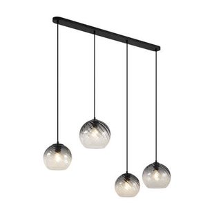 QAZQA Art Deco hanglamp zwart met smoke glas langwerpig 4-lichts -
