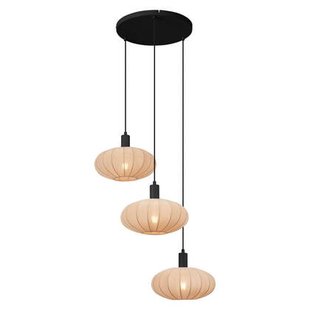 QAZQA Japandi hanglamp zwart met bruine stoffen kap 3-lichts - Bida