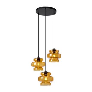 QAZQA Retro hanglamp zwart met oranje glas 3-lichts - Denise