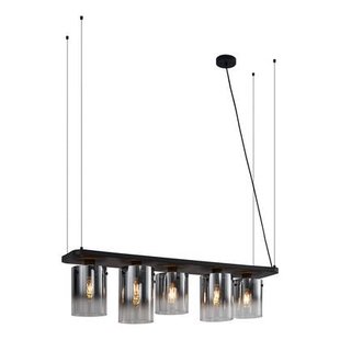 QAZQA Moderne hanglamp zwart met smoke glas 5-lichts - Hybrid