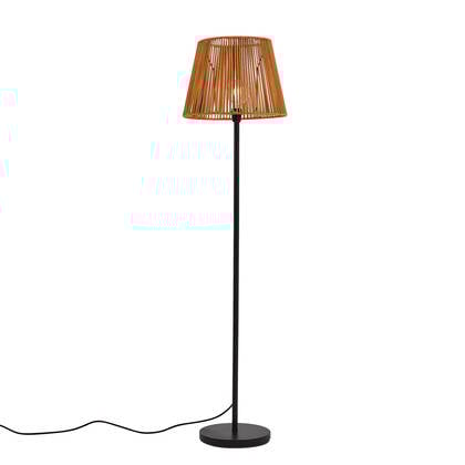 QAZQA Buiten vloerlamp zwart met kap oranje touw IP44 - Virginia