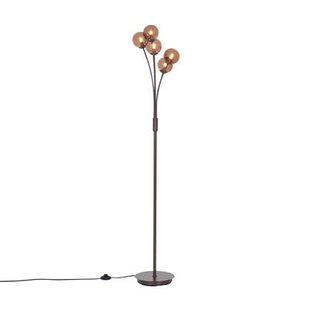 QAZQA Design vloerlamp brons met brons glas 5-lichts - Athens