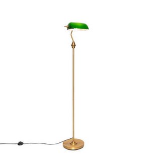 QAZQA Smart notaris vloerlamp brons met groen glas incl. Wifi A60 -