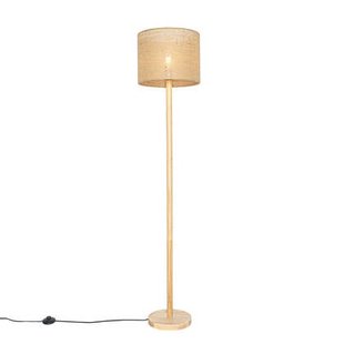 QAZQA Smart vloerlamp hout met linnen kap naturel 32 cm incl. Wifi