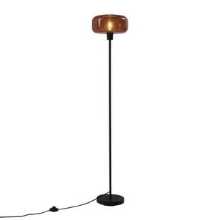 QAZQA Retro vloerlamp zwart met brons glas - Bizle