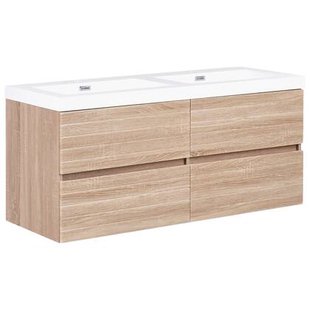 Beliani-URUCU-Wandgemonteerde dubbele wastafelkast-Lichtbruin-MDF