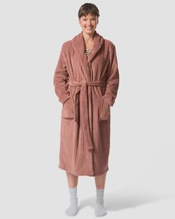 HEMA Dames badjas rib fleece middenbruin (middenbruin)