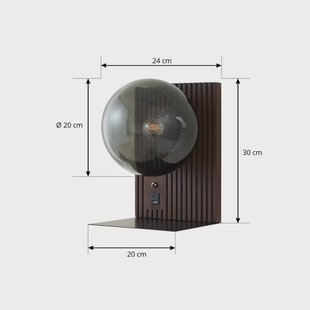 Lucande wandlamp Veloura, hoogte 30 cm, glas, hout, USB