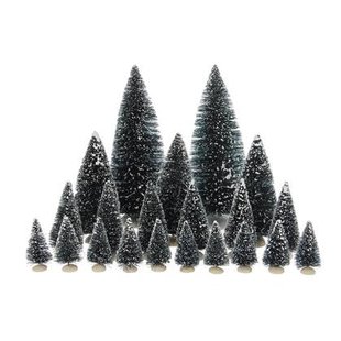 LuVille Kerstdorp Miniatuur Bristle Bomen - 21 Stuks - H22 x Ø8 cm