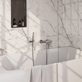 Brauer Stripe opbouw baddouche thermostaatkraan SET 03 met wandhouder en staaf handdouche en doucheslang chroom