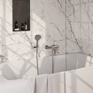 Brauer Stripe opbouw baddouche thermostaatkraan SET 04 met wandhouder en 3-standen handdouche en doucheslang chroom