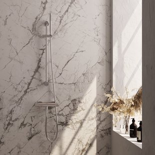 Brauer Stripe opbouw douche thermostaatkraan SET 01 met glijstang en staaf handdouche en doucheslang chroom