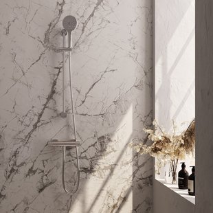 Brauer Stripe opbouw douche thermostaatkraan SET 02 met glijstang en 3-standen handdouche en doucheslang chroom