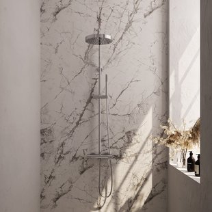 Brauer Stripe opbouw thermostatische regendouche SET 01 met 25 cm hoofddouche en staaf handdouche en doucheslang chroom