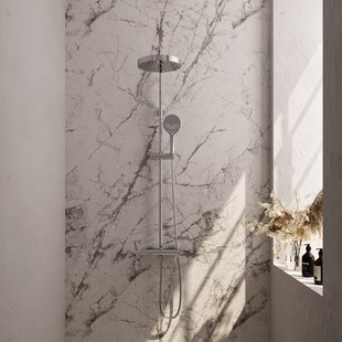 Brauer Stripe opbouw thermostatische regendouche SET 02 met 25 cm hoofddouche en 3-standen handdouche en doucheslang chroom