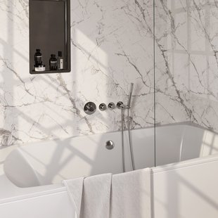 Brauer Stripe thermostatische inbouw badkraan SET 01 met badvulcombinatie en staaf handdouche en doucheslang en wandaansluitbocht chroom