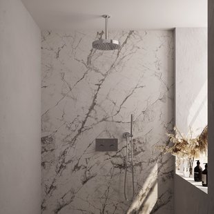 Brauer Stripe thermostatische inbouw regendouche met drukknoppen SET 27 met 25 cm douchekop en plafondarm en staaf handdouche en doucheslang en wandaansluitbocht chroom