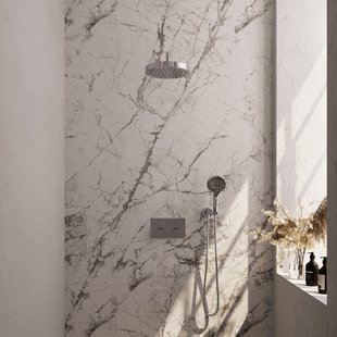 Brauer Stripe thermostatische inbouw regendouche met drukknoppen SET 29 met 25 cm douchekop en gebogen muurarm en 3-standen handdouche en doucheslang en wandaansluitbocht chroom