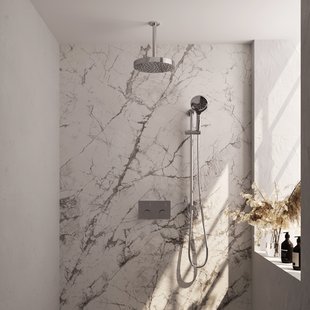 Brauer Stripe thermostatische inbouw regendouche met drukknoppen SET 36 met 25 cm douchekop en plafondarm en 3-standen handdouche en doucheslang en geintegreerde glijstang chroom