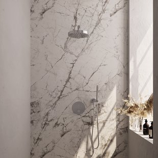 Brauer Stripe thermostatische inbouw regendouche 3-weg rond SET 37 met 25 cm douchekop en rechte muurarm en staaf handdouche en doucheslang en wandaansluitbocht chroom