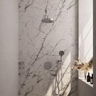 Brauer Stripe thermostatische inbouw regendouche 3-weg rond SET 41 met 25 cm douchekop en gebogen muurarm en 3-standen handdouche en doucheslang en wandaansluitbocht chroom