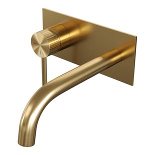 Brauer Stripe inbouw wastafelmengkraan met gebogen uitloop en afdekplaat model A2 goud geborsteld PVD