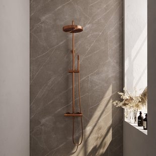 Brauer Stripe opbouw thermostatische regendouche SET 01 met 25 cm hoofddouche en staaf handdouche en doucheslang koper geborsteld PVD