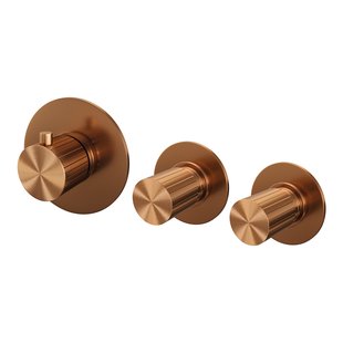 Brauer Stripe inbouwthermostaat en 2 stopkranen met in- en afbouwdelen koper geborsteld PVD