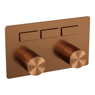 Brauer Stripe 3-weg inbouwthermostaat met drukknoppen met in- en afbouwdelen koper geborsteld PVD