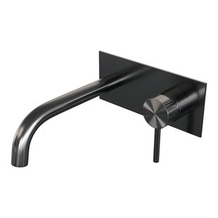 Brauer Stripe inbouw wastafelmengkraan met gebogen uitloop en afdekplaat model A1 gunmetal geborsteld PVD