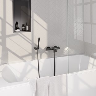 Brauer Stripe opbouw baddouche thermostaatkraan SET 03 met wandhouder en staaf handdouche en doucheslang gunmetal geborsteld PVD