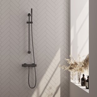 Brauer Stripe opbouw douche thermostaatkraan SET 01 met glijstang en staaf handdouche en doucheslang gunmetal geborsteld PVD