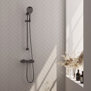 Brauer Stripe opbouw douche thermostaatkraan SET 02 met glijstang en 3-standen handdouche en doucheslang gunmetal geborsteld PVD