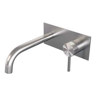 Brauer Stripe inbouw wastafelmengkraan met gebogen uitloop en afdekplaat model A1 RVS-kleurig geborsteld PVD