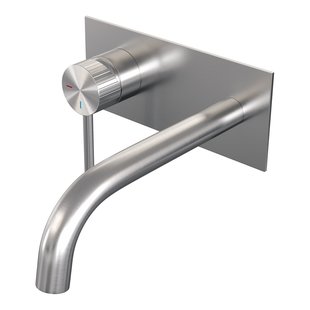 Brauer Stripe inbouw wastafelmengkraan met gebogen uitloop en afdekplaat model A2 RVS-kleurig geborsteld PVD