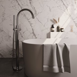 Brauer Stripe vrijstaande badmengkraan SET 01 met staaf handdouche en doucheslang RVS-kleurig geborsteld PVD