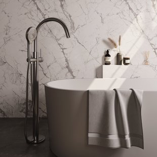 Brauer Stripe vrijstaande badmengkraan SET 02 met 3-standen handdouche en doucheslang RVS-kleurig geborsteld PVD