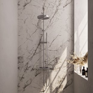 Brauer Stripe opbouw thermostatische regendouche SET 01 met 25 cm hoofddouche en staaf handdouche en doucheslang RVS-kleurig geborsteld PVD