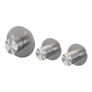 Brauer Stripe inbouwthermostaat en 2 stopkranen met in- en afbouwdelen RVS-kleurig geborsteld PVD