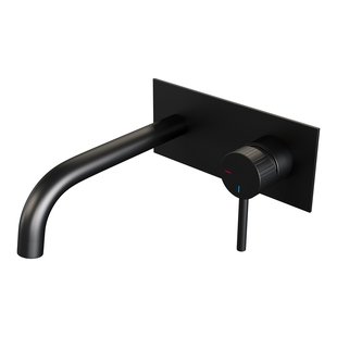 Brauer Stripe inbouw wastafelmengkraan met gebogen uitloop en afdekplaat model A1 mat zwart