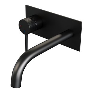 Brauer Stripe inbouw wastafelmengkraan met gebogen uitloop en afdekplaat model A2 mat zwart